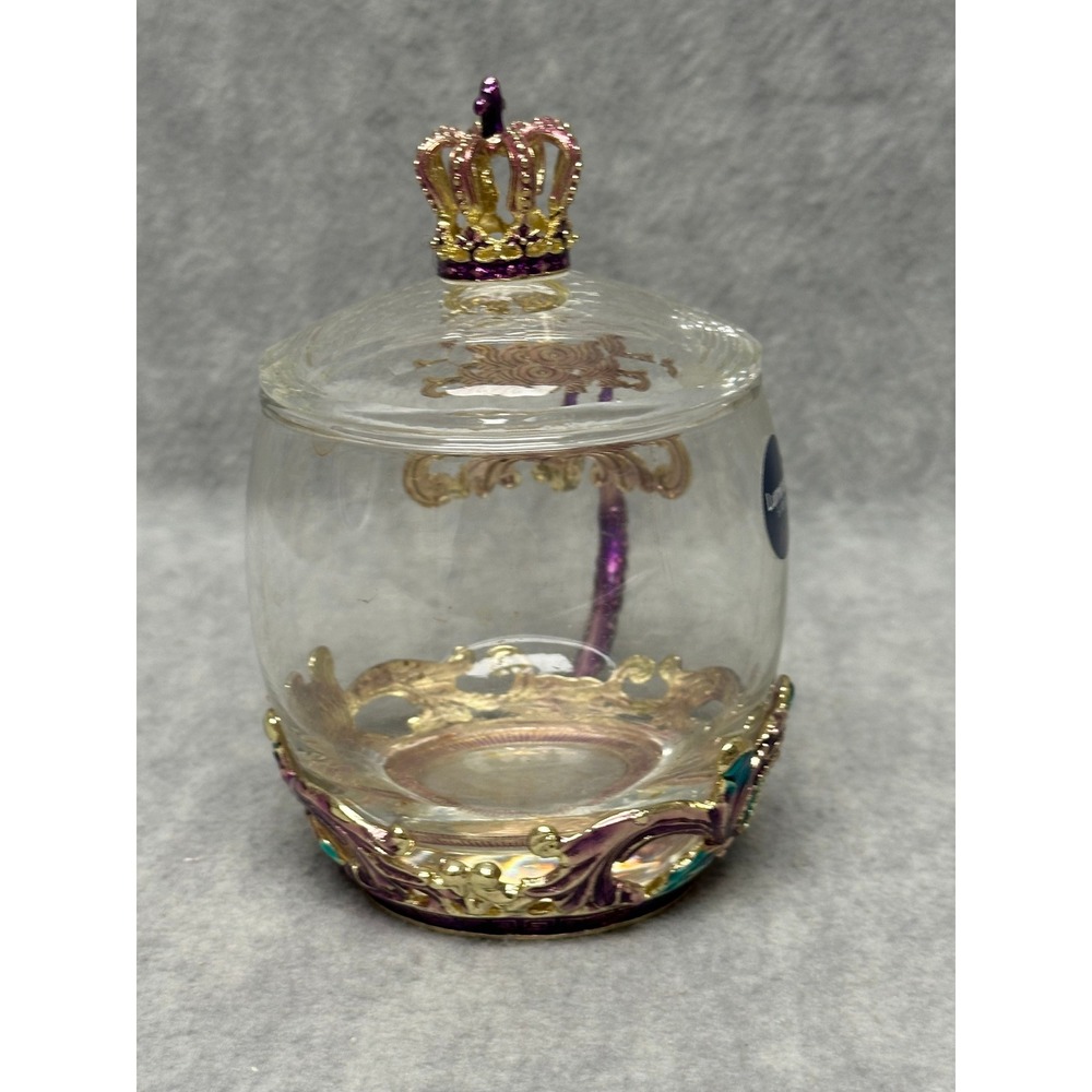 Luminarc Glass Tea Mug Cup Purple Gold Crown Lid Ornate Cup - Picture 4 of 9
